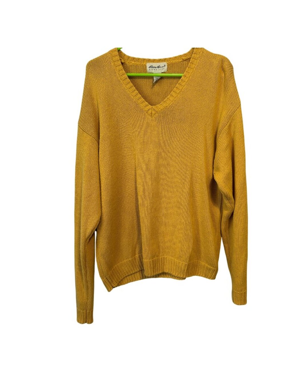 Eddie Bauer Mens Yellow V-Neck Knit Sweater Large